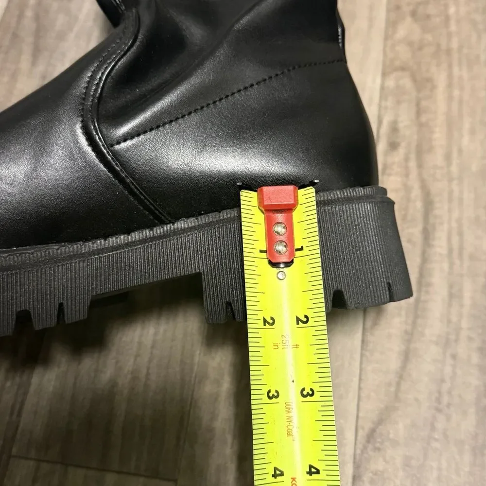 Black Chunky Vegan Leather knee high boots